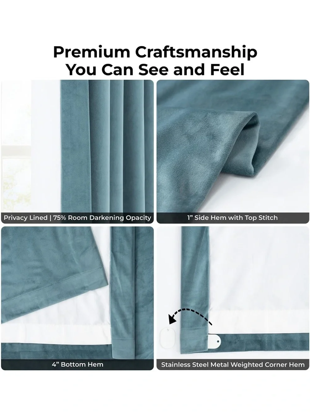 HPD Heritage Plush Velvet Curtain Denmark Blue 50”W x 84”L
